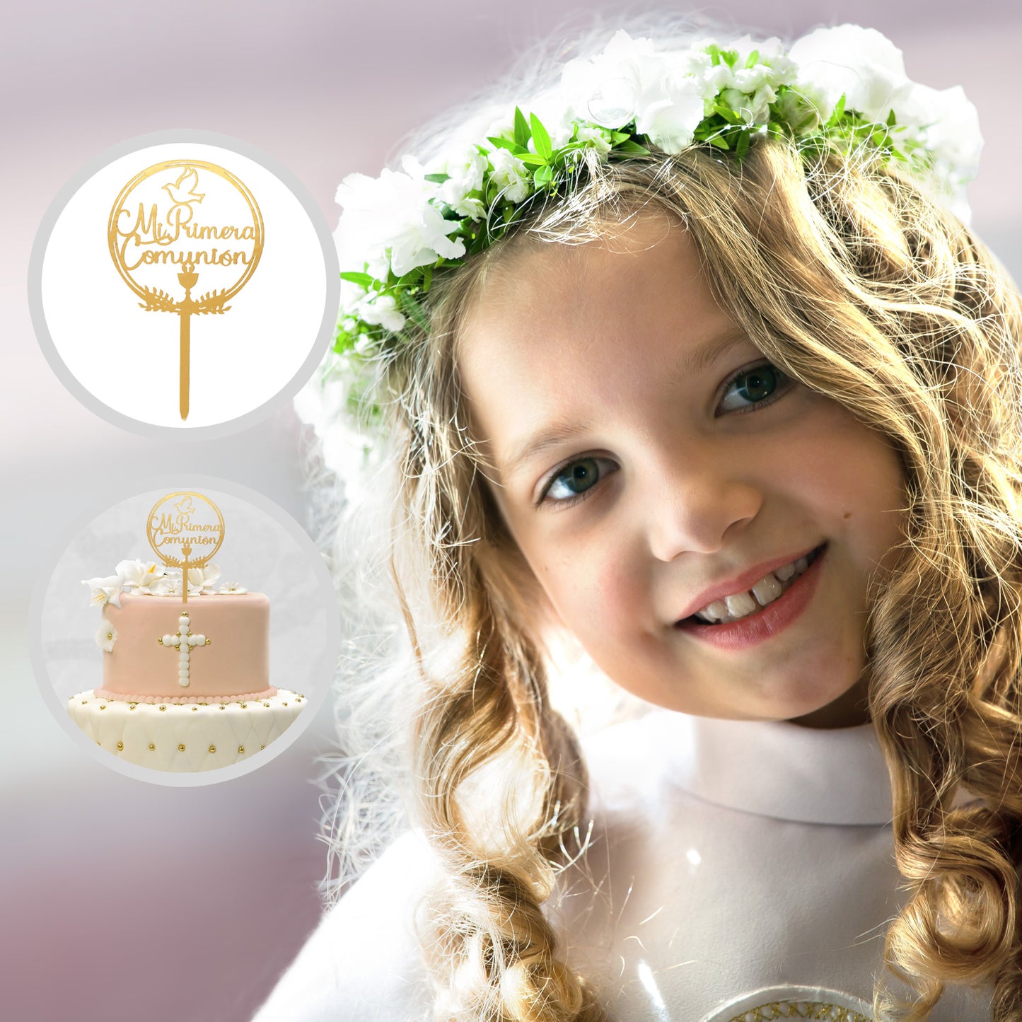 CAKE TOPPER MI PRIMERA COMUNION 16X9.5CM