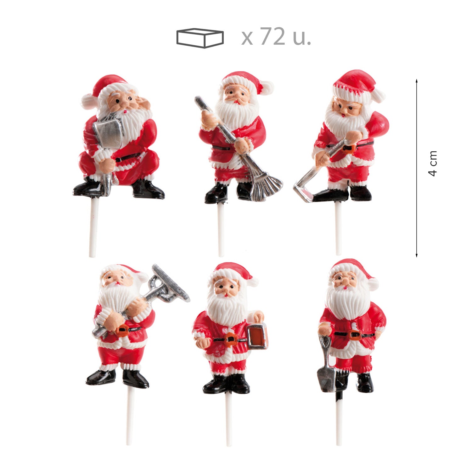 SANTA CLAUS 6 ASSORTED PLASTIC MODELS 4CM 72 PCS