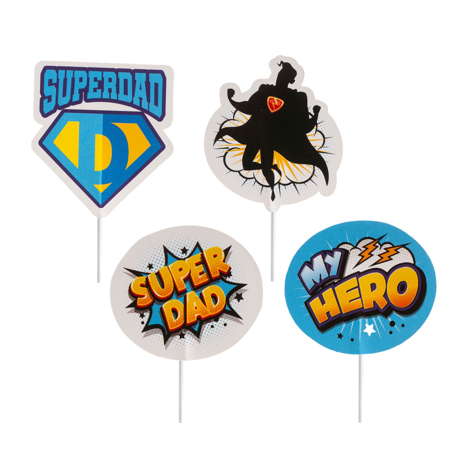 CAKE TOPPER PAPEL SUPERDAD 4 MODELOS 8 UNIDADES