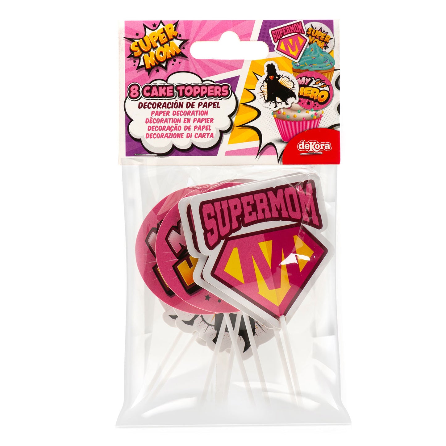 CAKE TOPPERS PAPEL SUPERMOM 4 MODELOS 8 UNIDADES