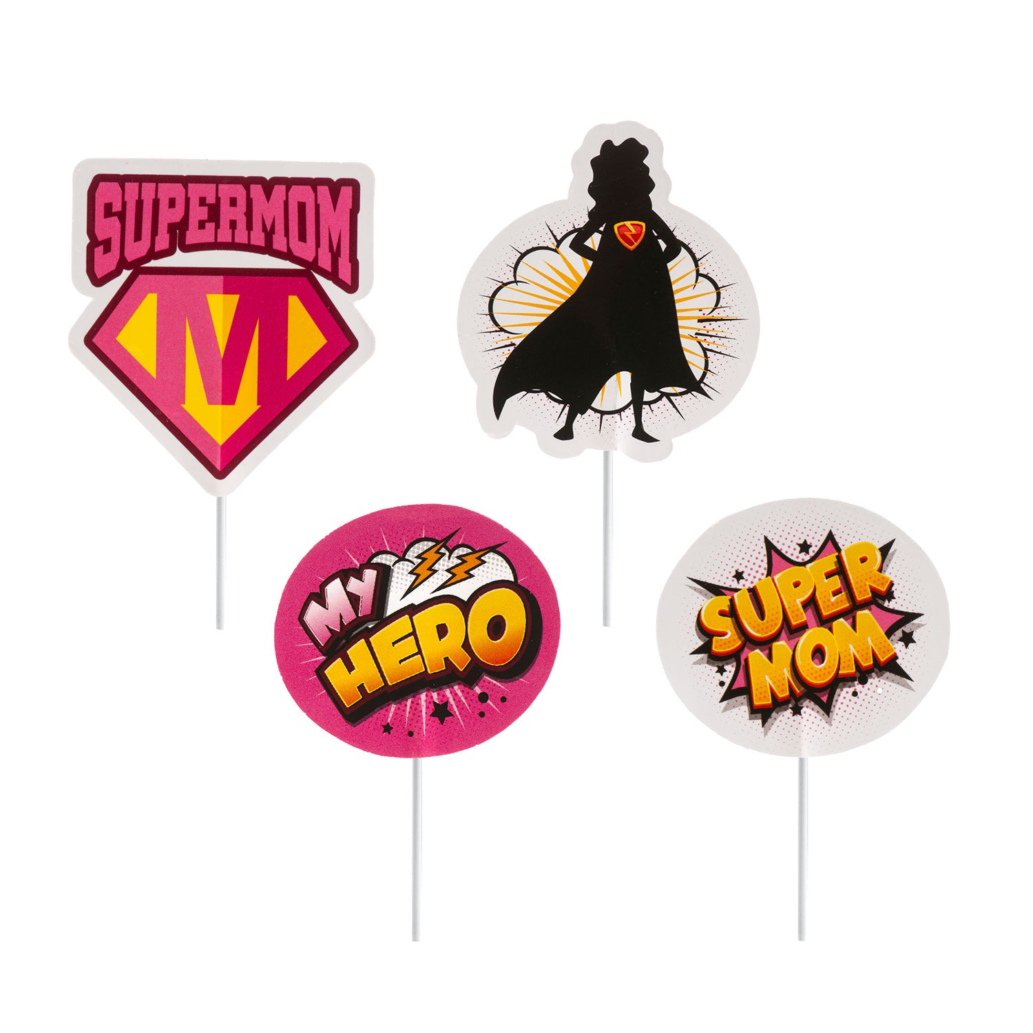CAKE TOPPERS PAPEL SUPERMOM 4 MODELOS 8 UNIDADES