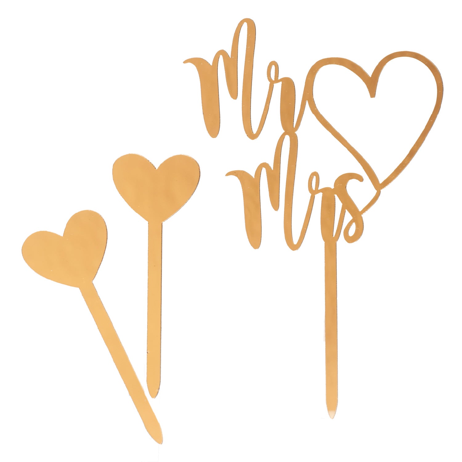 CAKE TOPPER MR AND MRS E 2 CUORI DORATI 10X16CM - 2.5X7CM