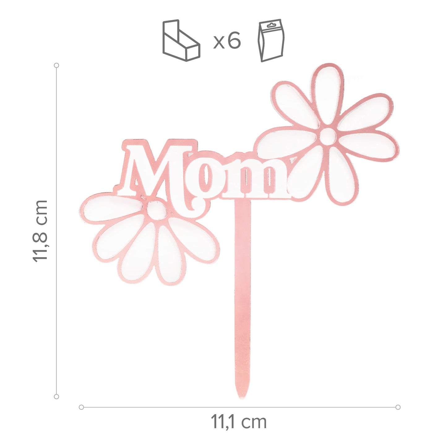 CAKE TOPPER MAMMA CON FIORI ROSA 11.8X11.1CM