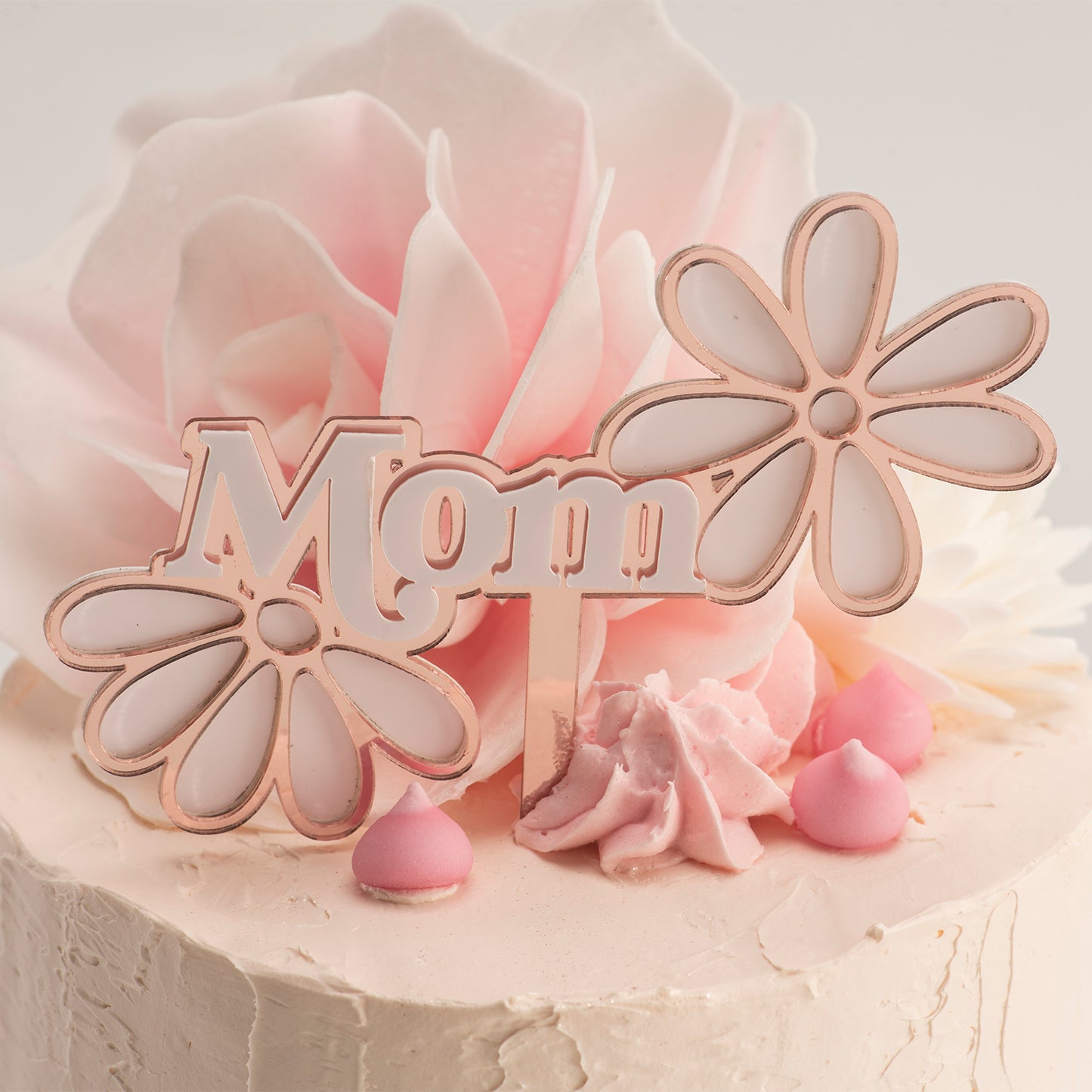 CAKE TOPPER MOM CON FLORES ROSA 11,8X11,1CM