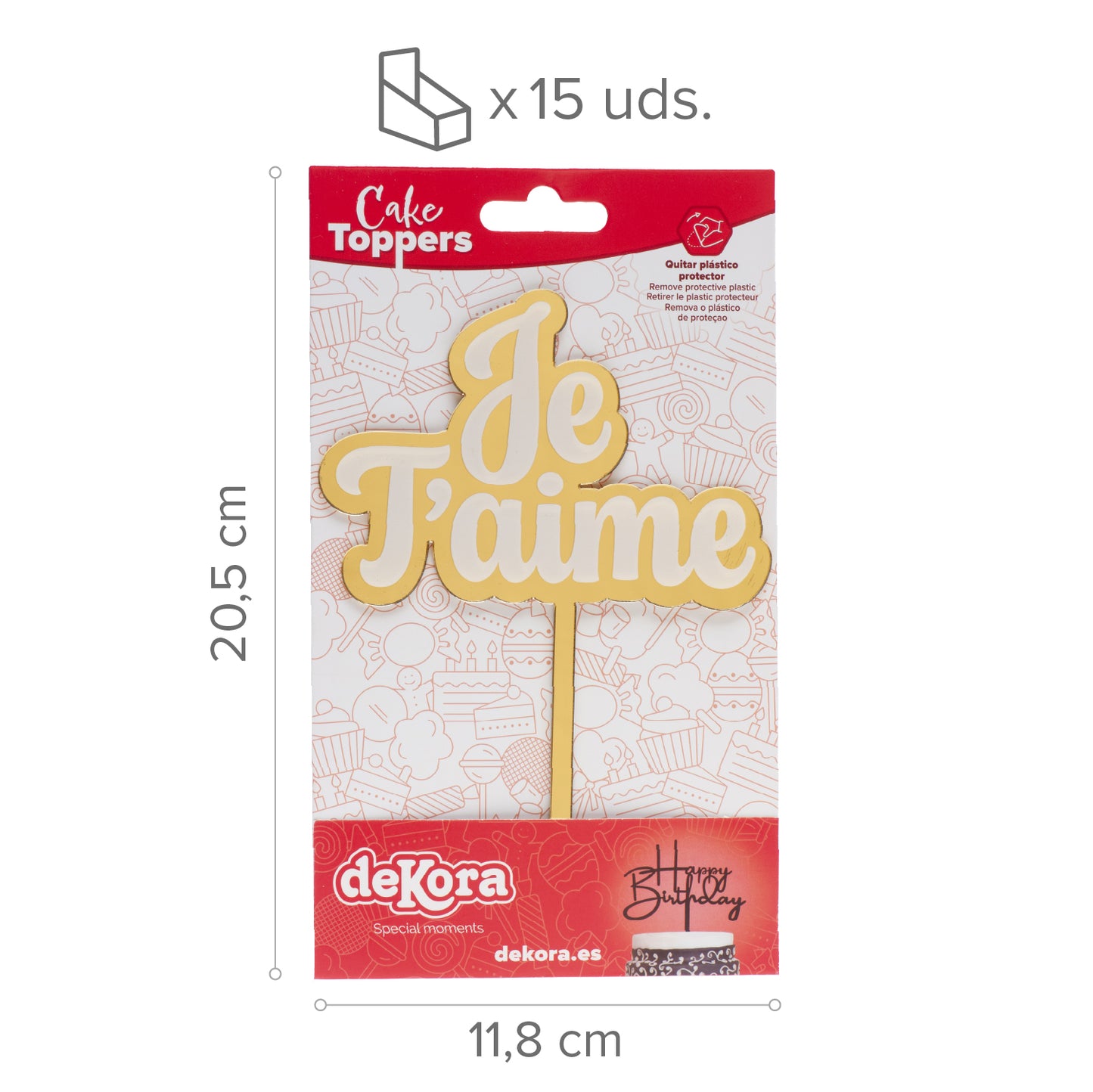 CAKE TOPPER JE T'AIME DOURADO 11,5X15,5CM