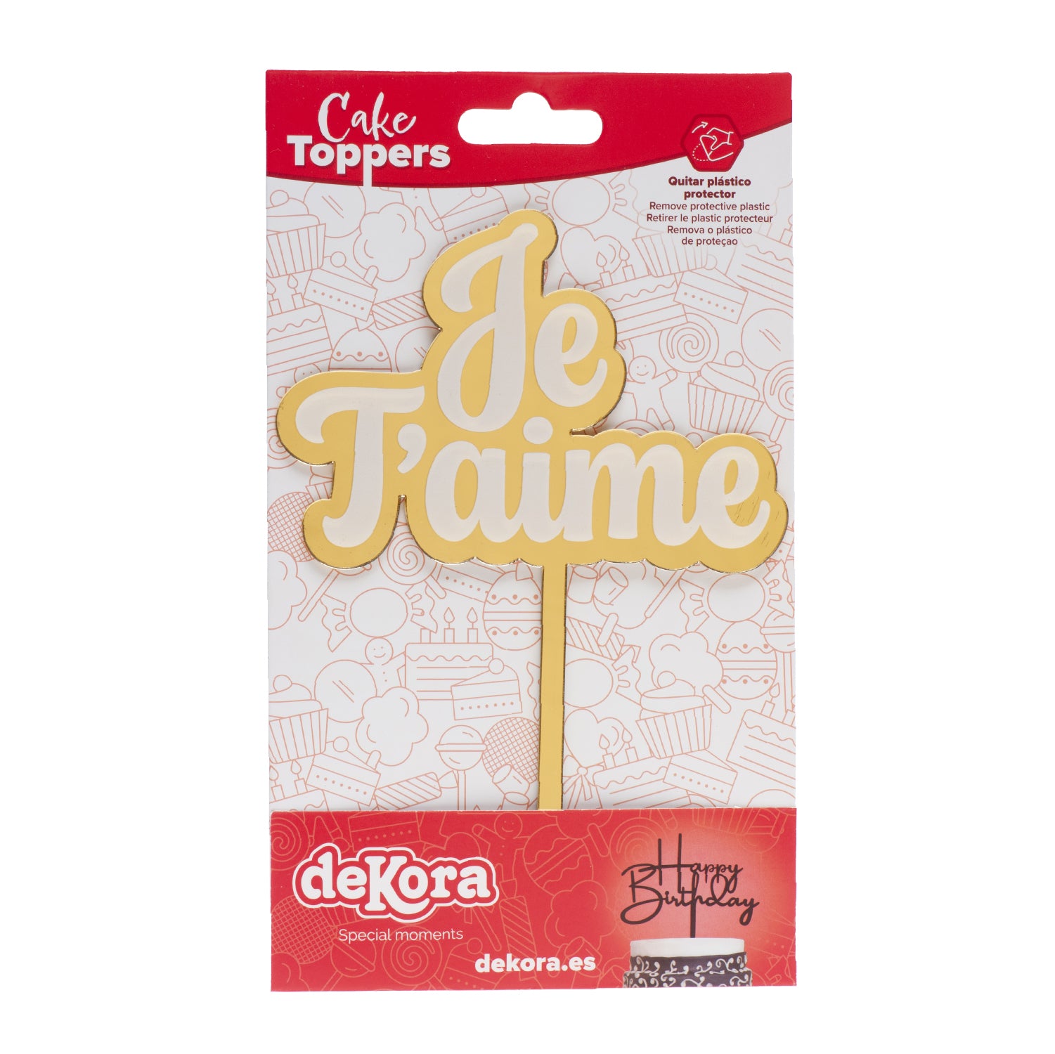 CAKE TOPPER JE T'AIME DORÉ 11,5X15,5CM