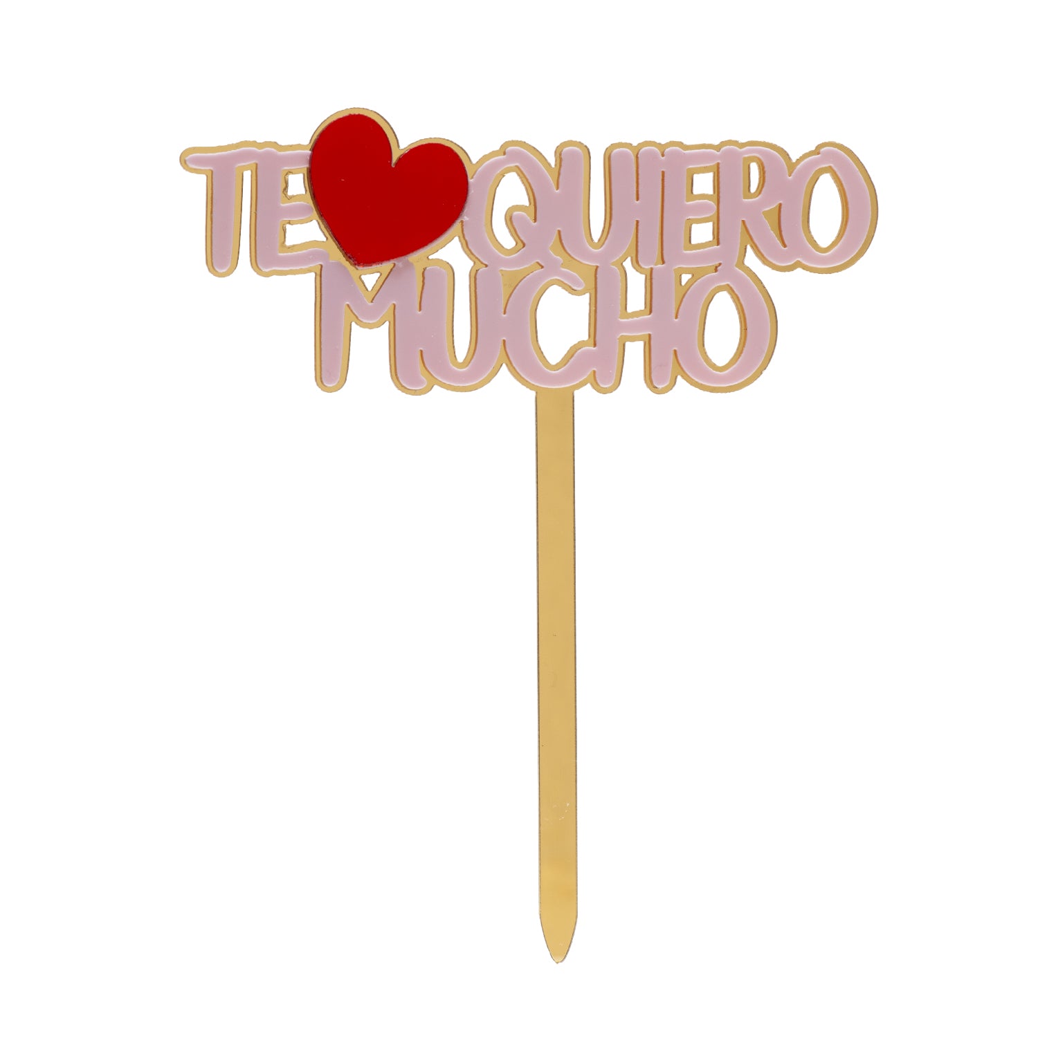 CAKE TOPPER EU TE AMO MUITO DOURADO E ROSA 11,5X13,5CM