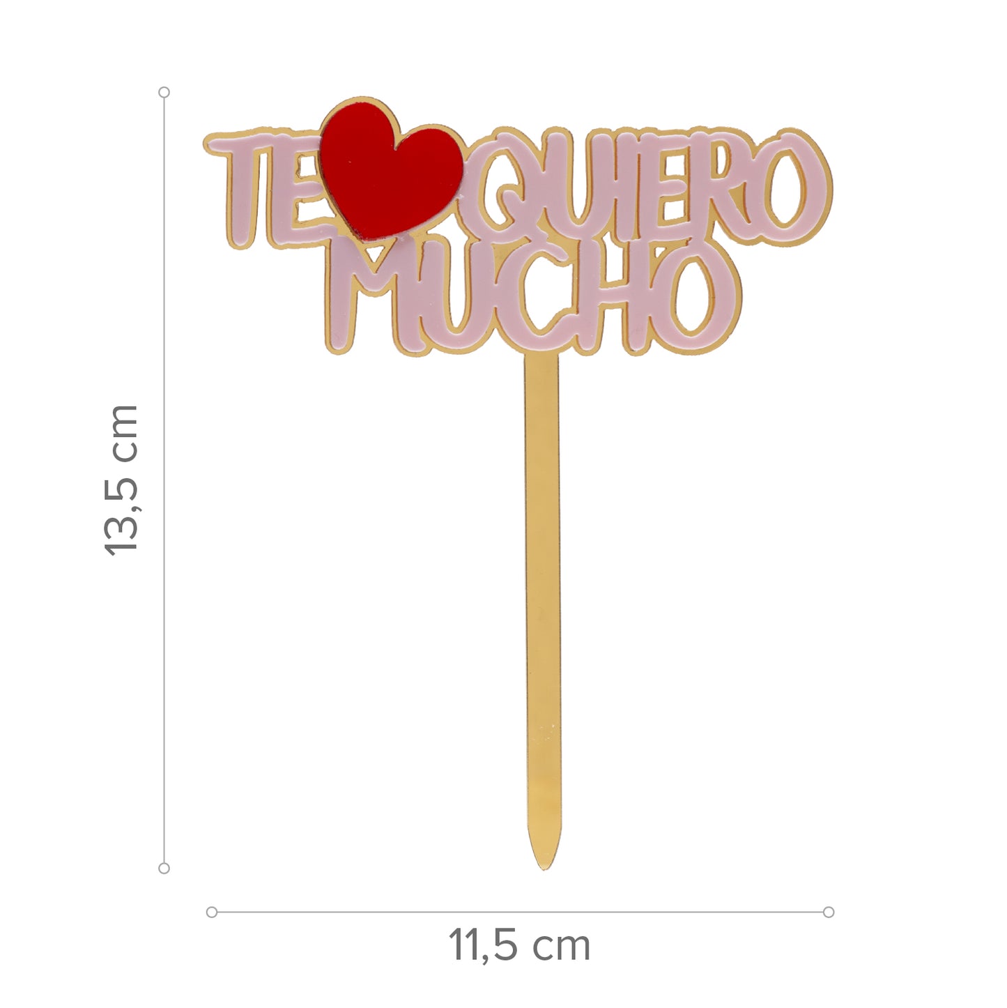 CAKE TOPPER EU TE AMO MUITO DOURADO E ROSA 11,5X13,5CM