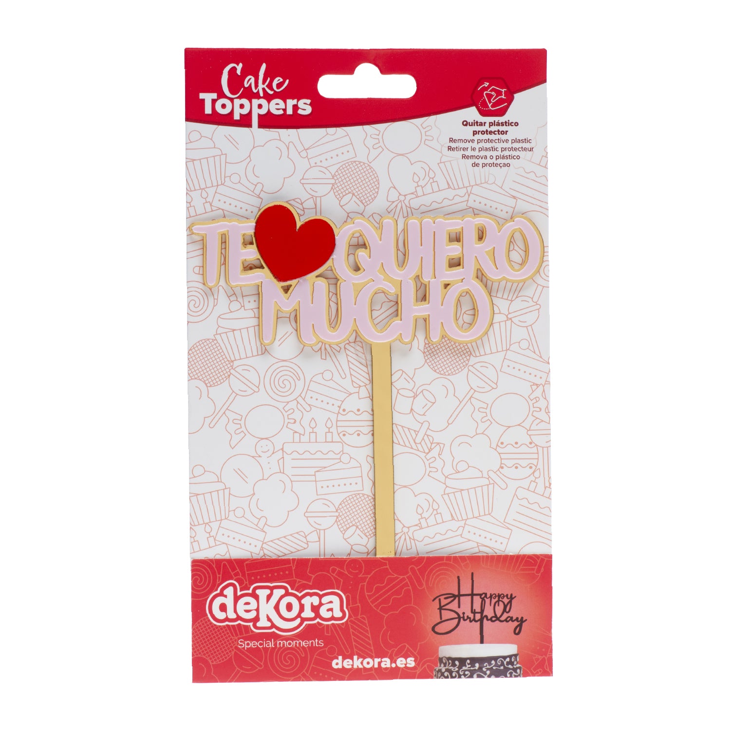 CAKE TOPPER JE T'AIME BEAUCOUP DORÉ ET ROSE 11,5X13,5CM