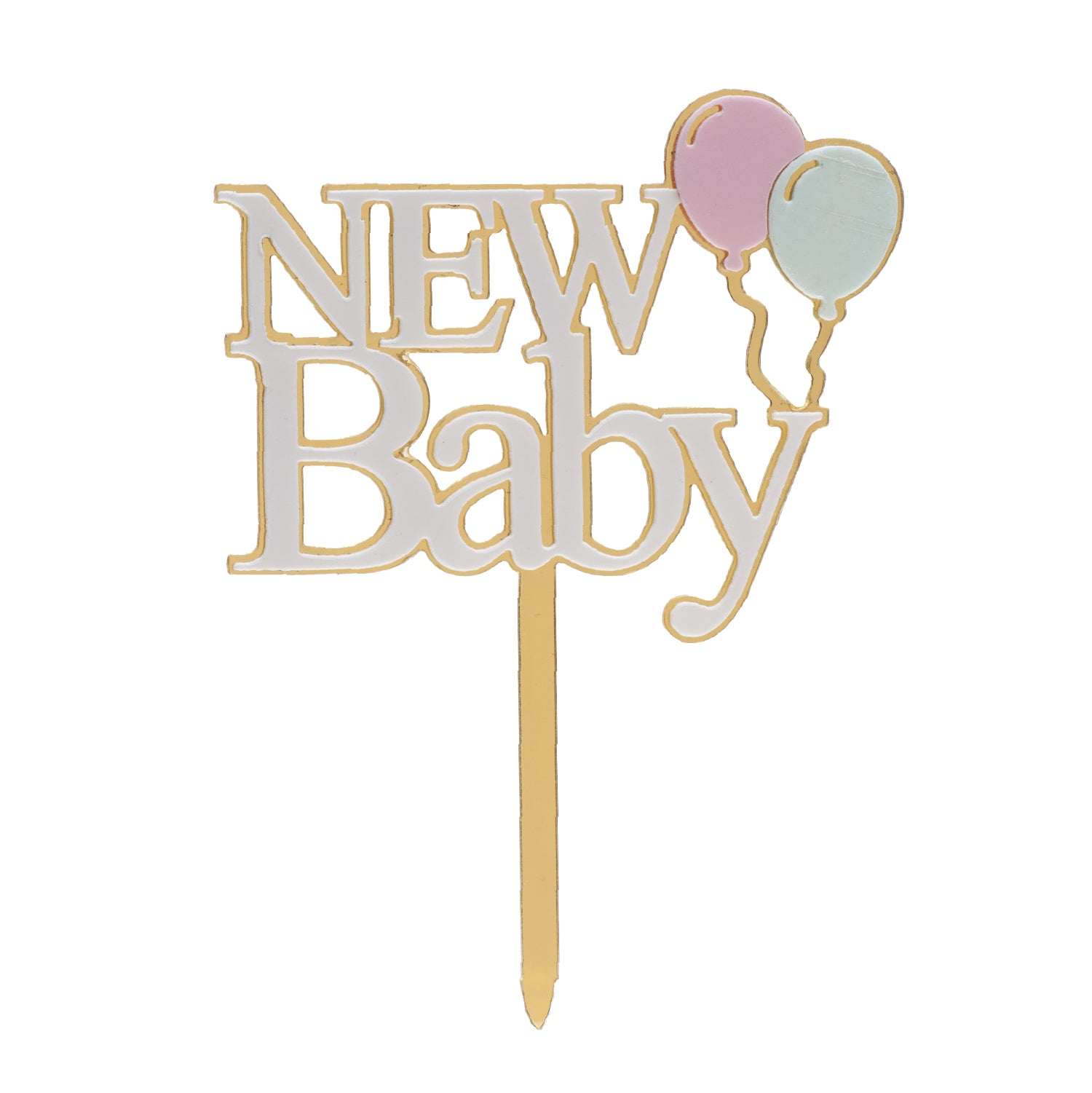 CAKE TOPPER NOVO BEBÊ DOURADO E BRANCO 10X14CM