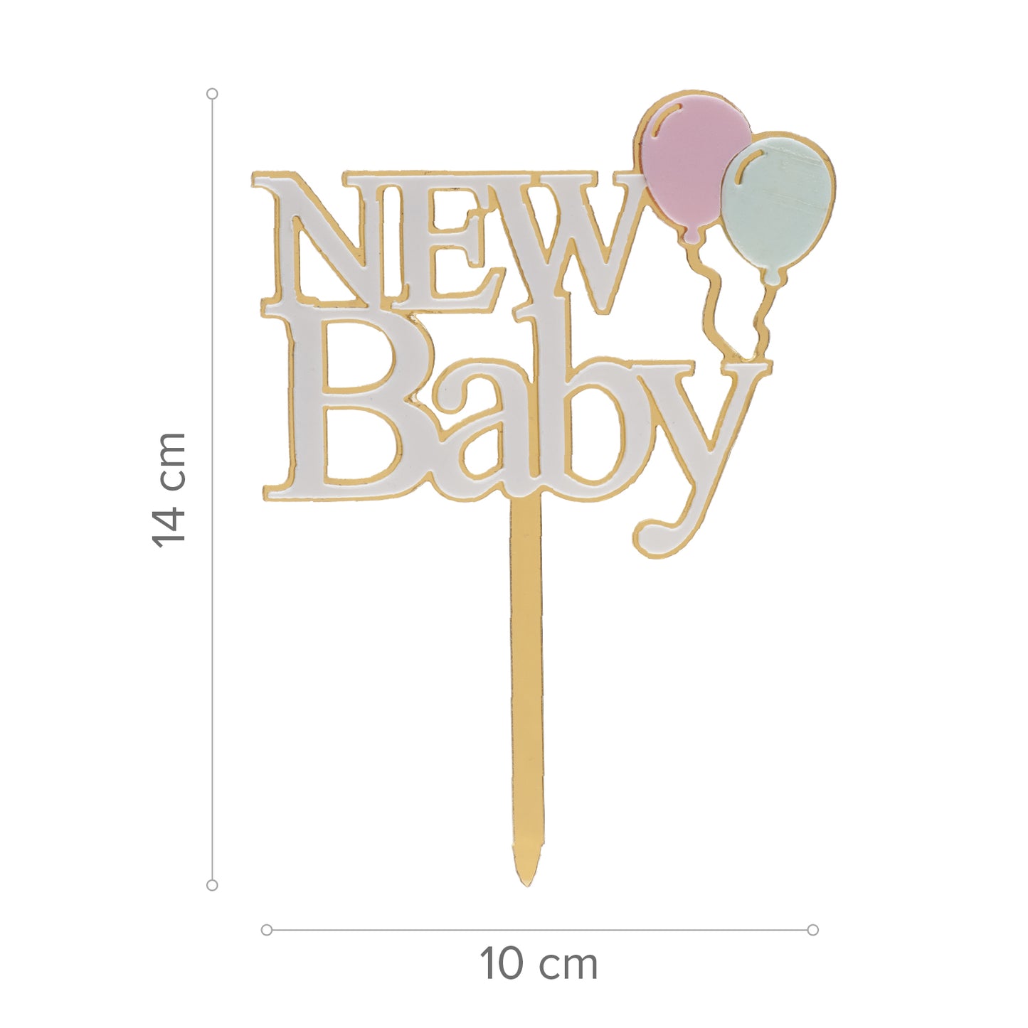 CAKE TOPPER NOVO BEBÊ DOURADO E BRANCO 10X14CM