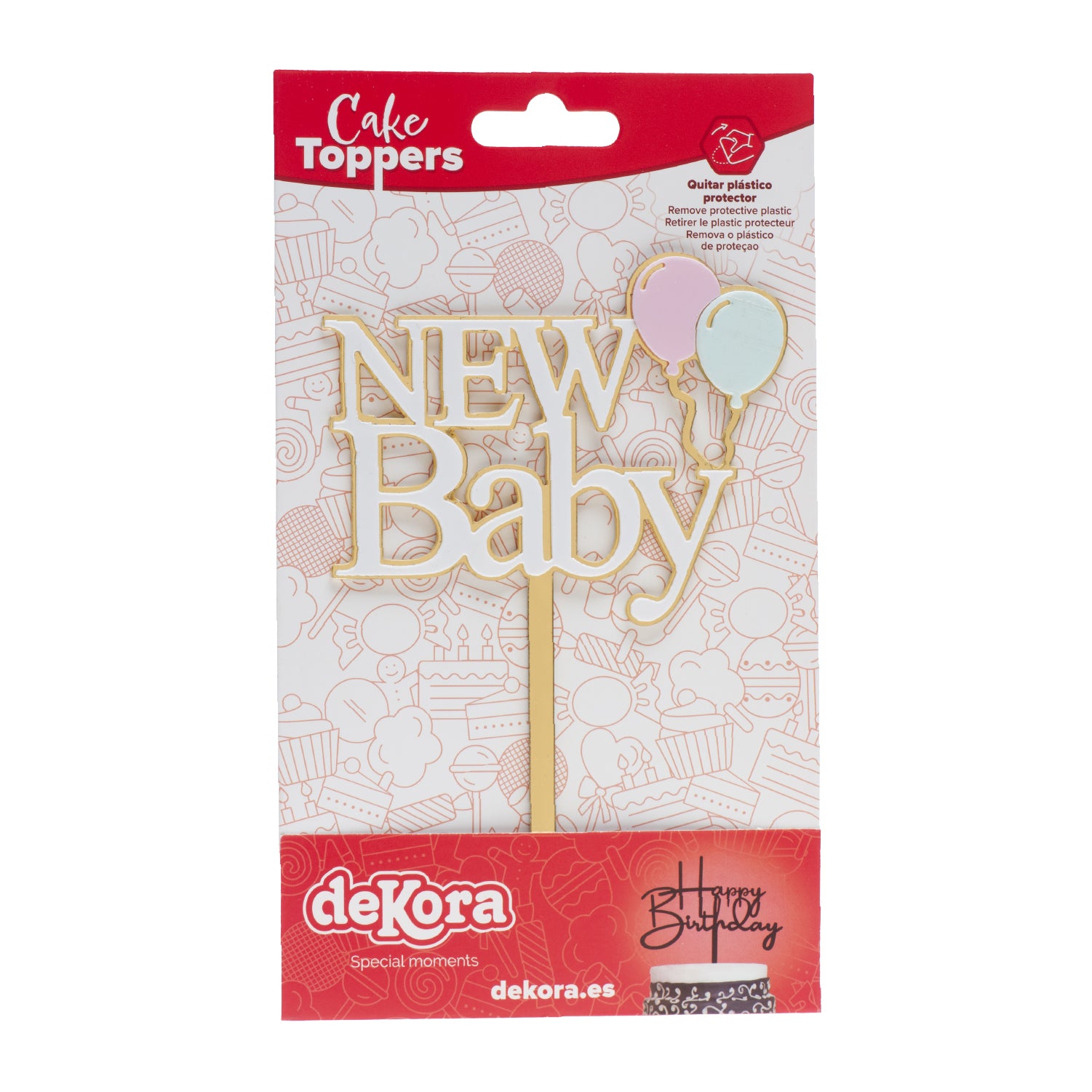 CAKE TOPPER NOUVEAU BÉBÉ DORÉ ET BLANC 10X14CM