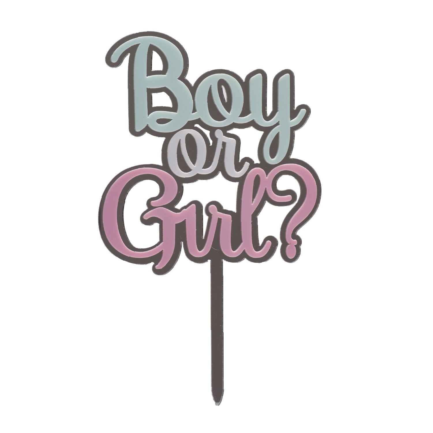 CAKE TOPPER BOY OR GIRL PLATA, ROSA Y AZUL 10,5X16,5CM