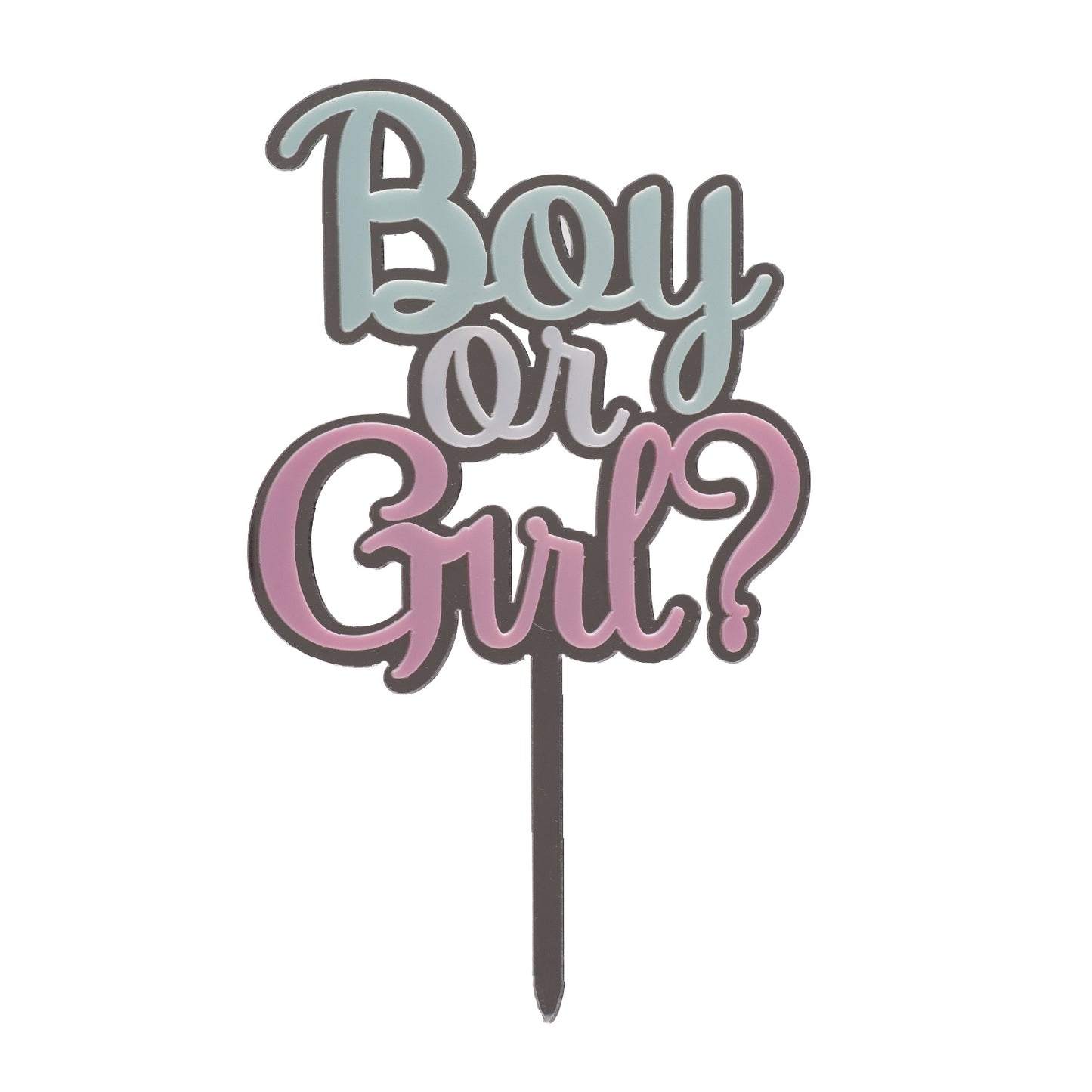 CAKE TOPPER BOY OR GIRL PLATA, ROSA Y AZUL 10,5X16,5CM