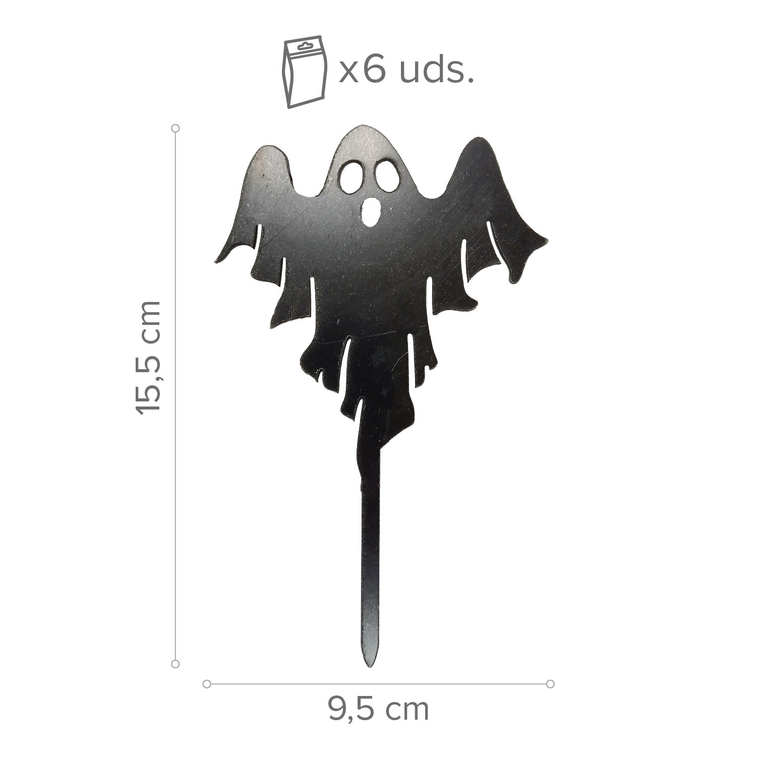 CAKE TOPPER BLACK GHOST 9.5X15.5CM