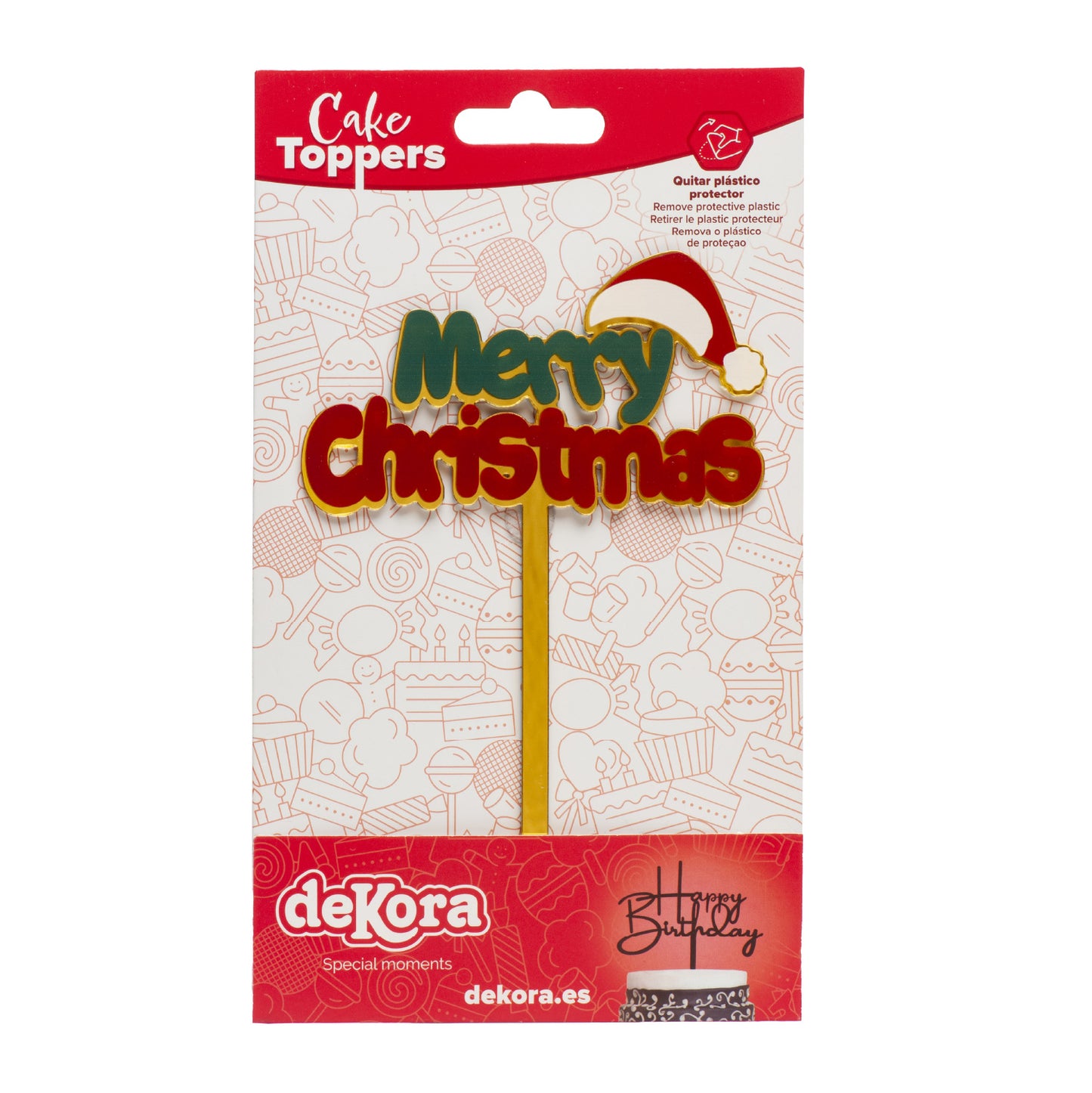 CAKE TOPPER MERRY CHRISTMAS GORRO NAVIDAD DORADO 10X15MM