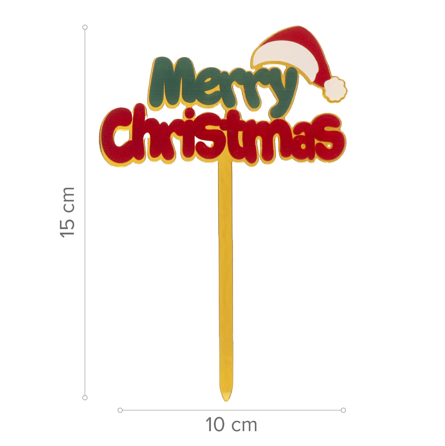 CAKE TOPPER MERRY CHRISTMAS GORRO NAVIDAD DORARO 10X15MM