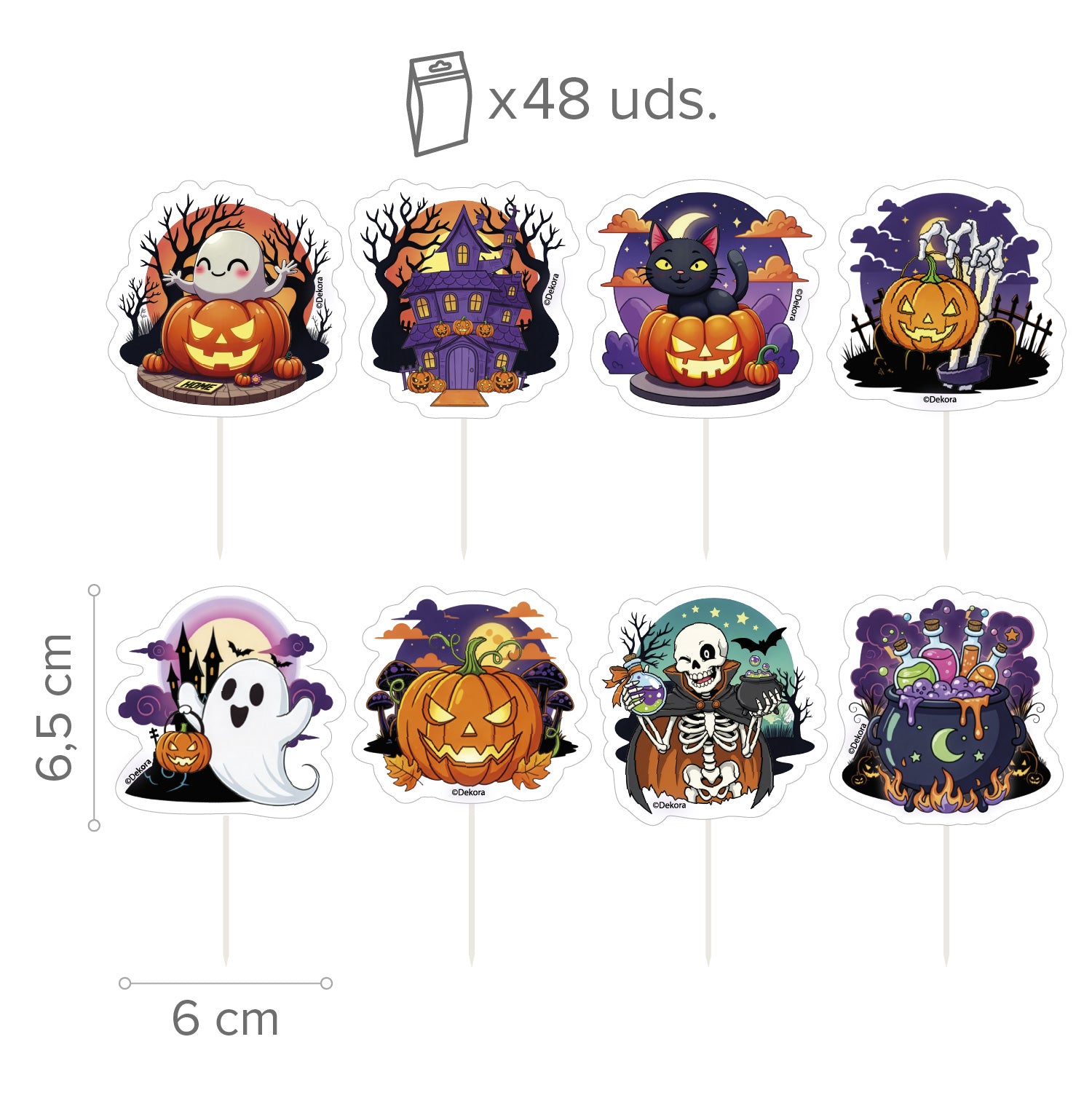 DECORAZIONE PER TORTA IN CARTA HALLOWEEN 8 MODELLI 6X9CM 48