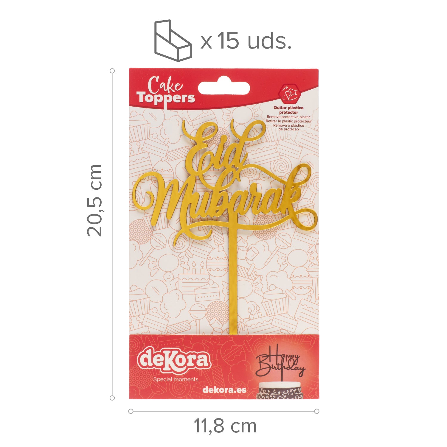 CAKE TOPPER DORADO EID MUBARAK 11,5X15,5CM