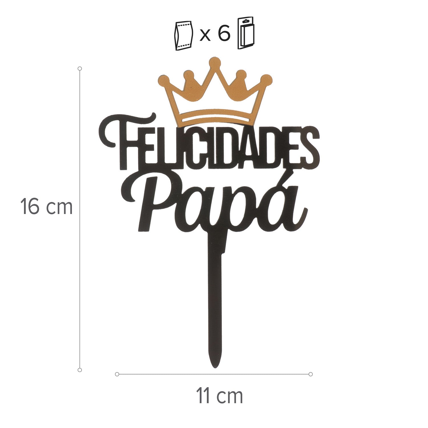  CAKE TOPPER CONGRATULATIONS DAD BLACK CROWN 11X16CM