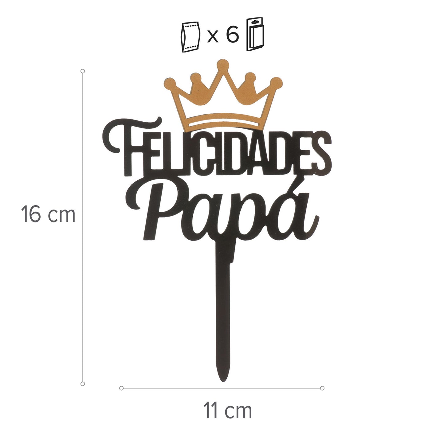  CAKE TOPPER CONGRATULATIONS DAD BLACK CROWN 11X15,5CM