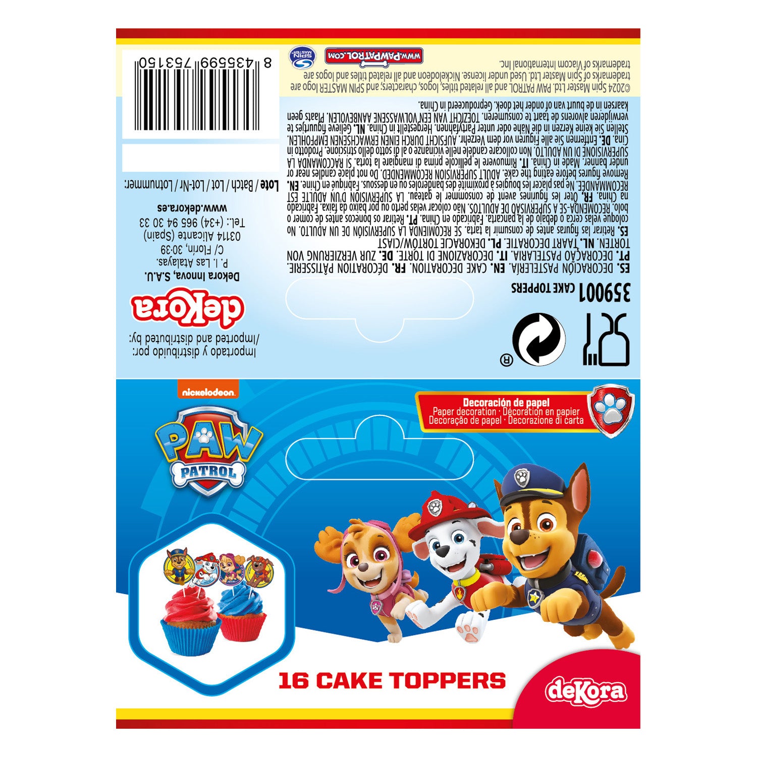 CAKE TOPPER PAPEL PAW PATROL  8 MODELOS 16 UNIDADES