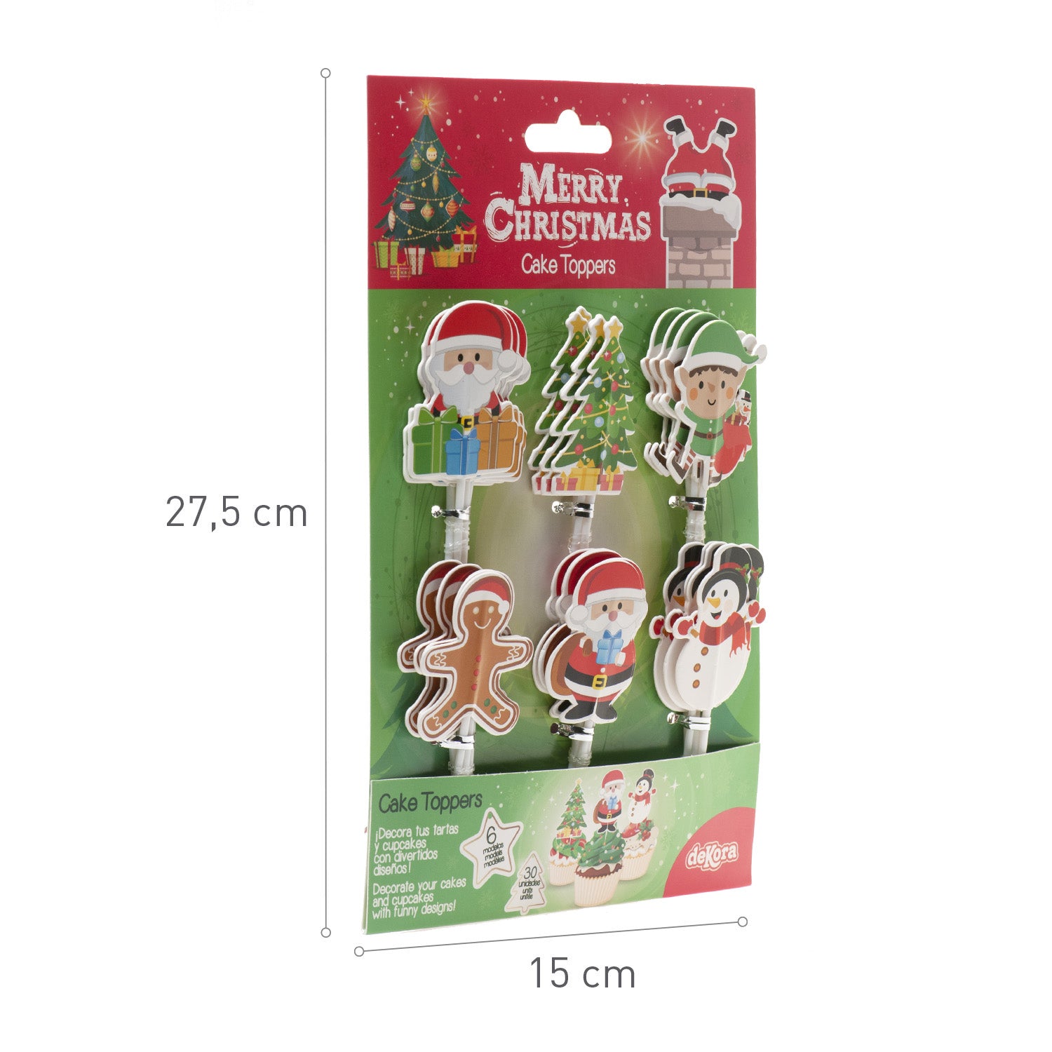 CAKE TOPPERS PAPEL NAVIDAD 6 MODELOS 30 UNIDADES