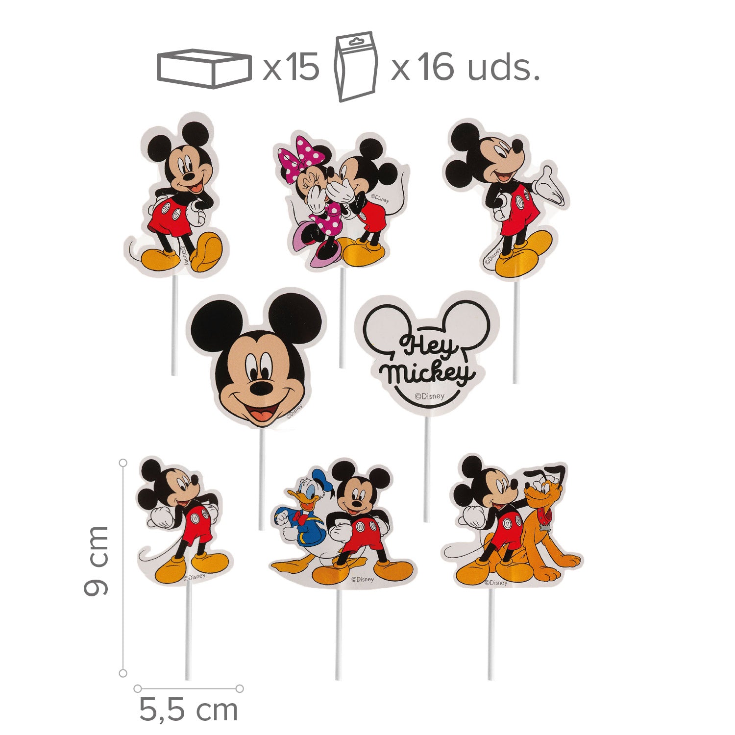CAKE TOPPERS MICKEY MOUSE PAPER 8 MODELS 16 UNITS