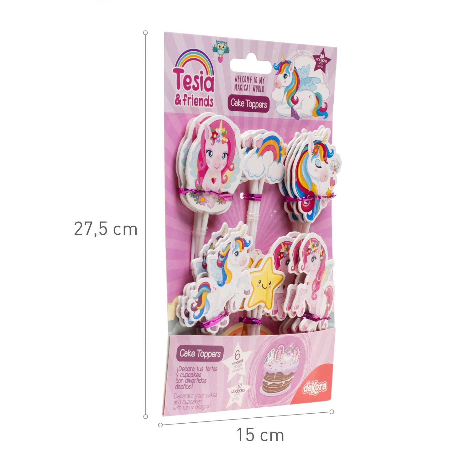 CAKE TOPPERS PAPEL TESIA UNICORNIO 6 MODELOS 30 UNIDADES