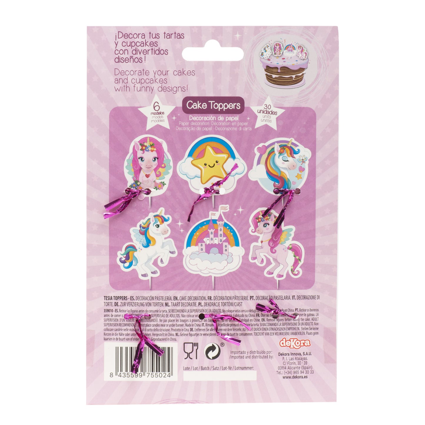 CAKE TOPPERS PAPER TESIA UNICORN 6 MODELS 30 UNITS