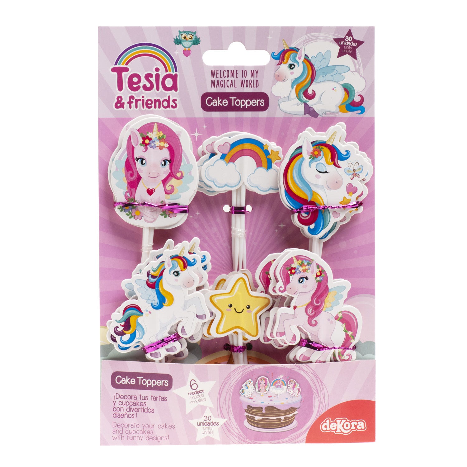 CAKE TOPPERS PAPEL TESIA UNICORNIO 6 MODELOS 30 UNIDADES