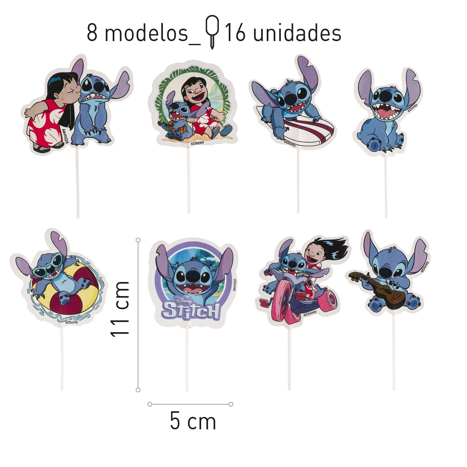 CAKE TOPPERS EN PAPIER STITCH 16 UNITÉS