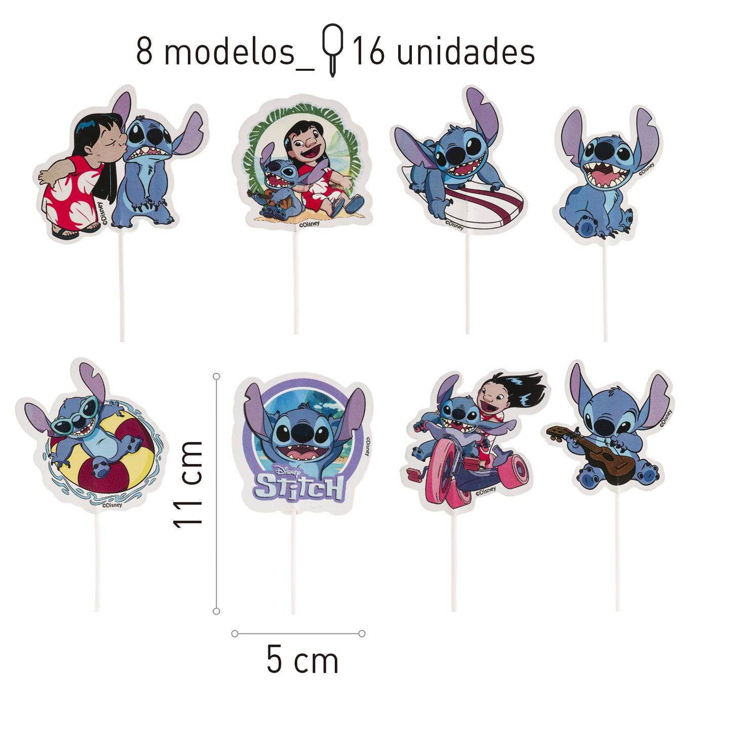 CAKE TOPPERS DI CARTA STITCH 16 UNID