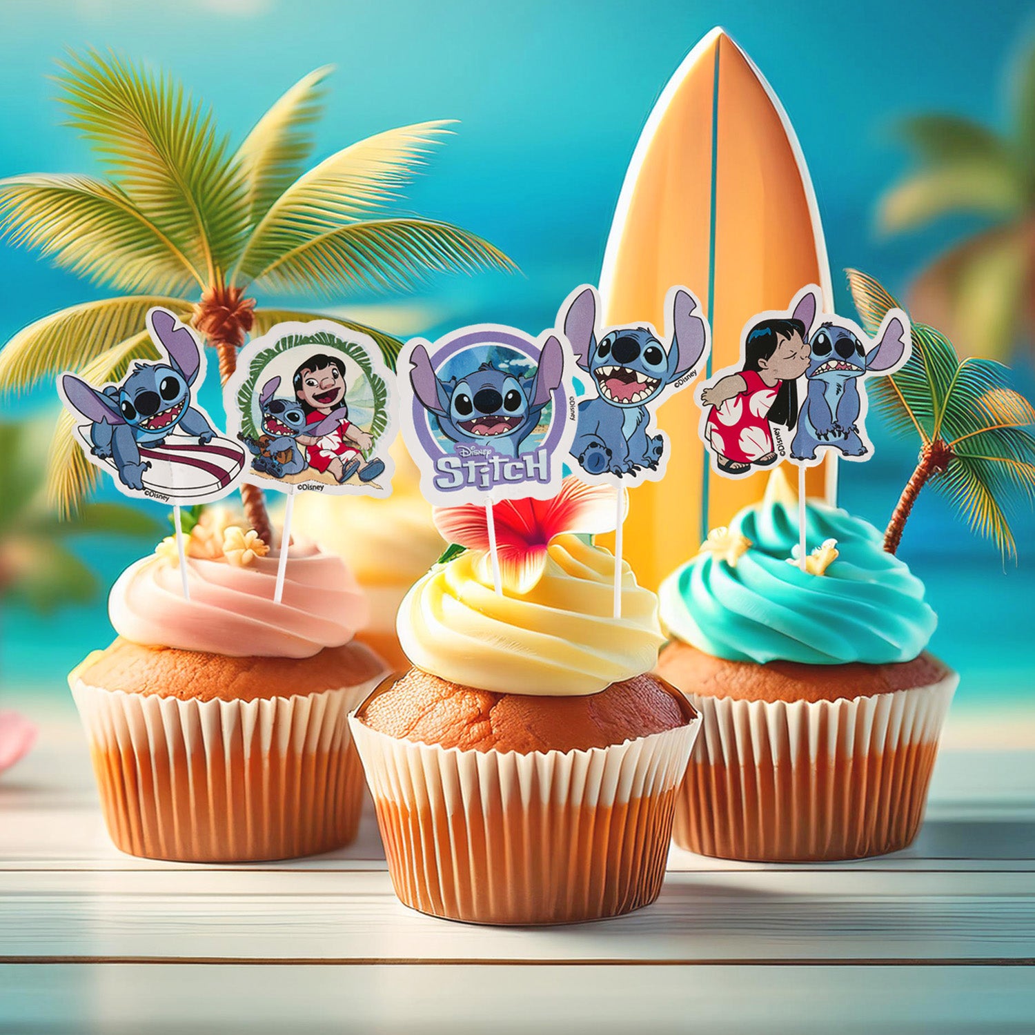 CAKE TOPPERS DI CARTA STITCH 16 UNID