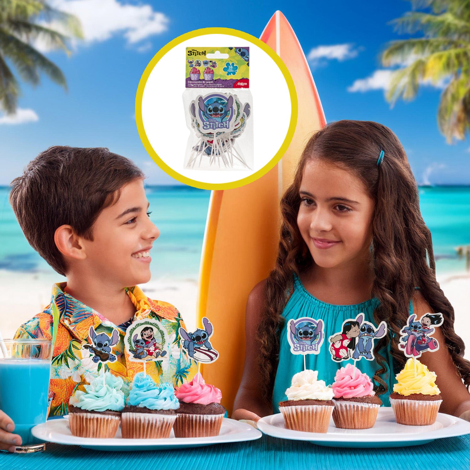 CAKE TOPPERS EN PAPIER STITCH 16 UNITÉS