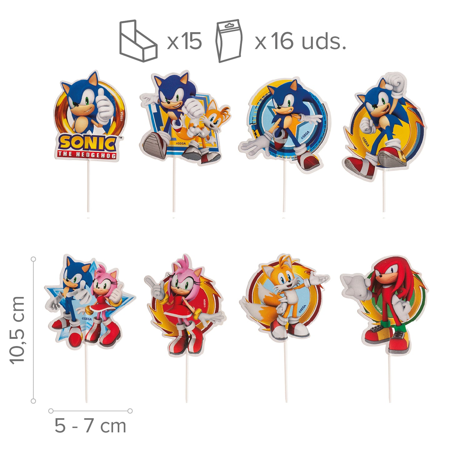CAKE TOPPER PAPEL SONIC 16 UNIDADES