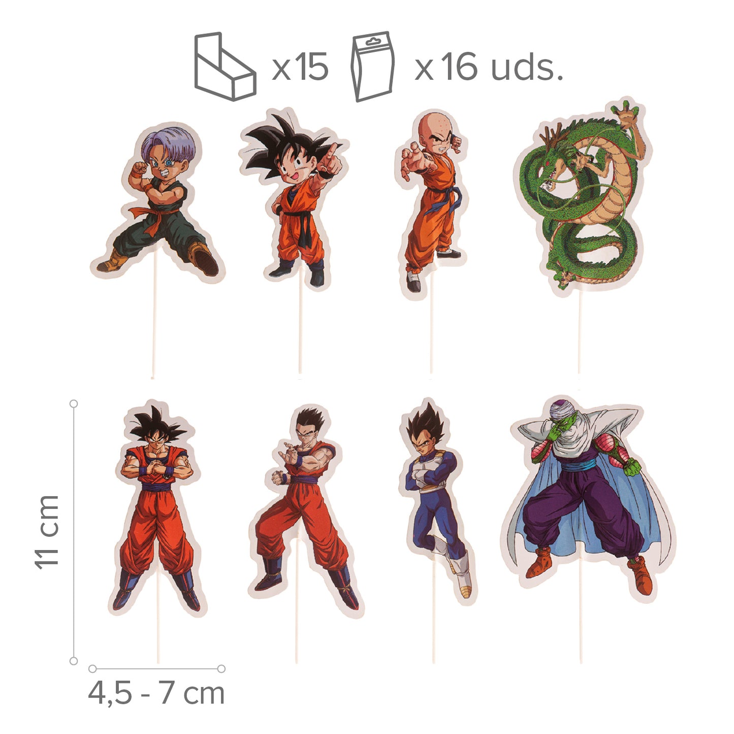 CAKE TOPPER PAPEL DRAGON BALL 16 UNIDADES