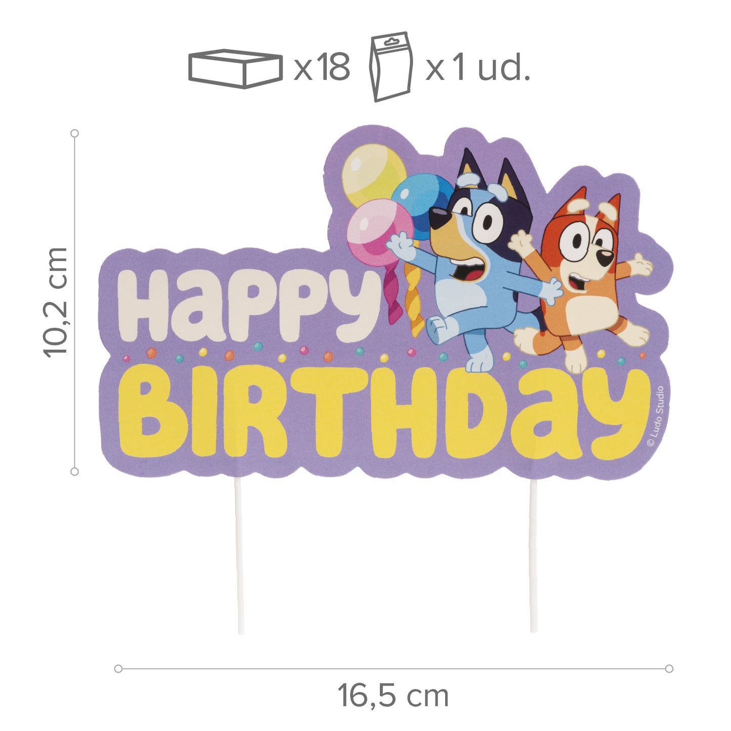 CAKE TOPPERS EN PAPIER BLUEY ET BINGO 17,5CM