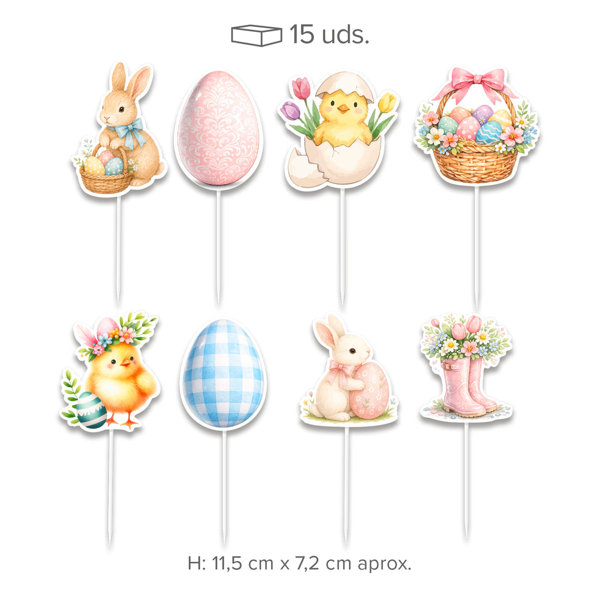CAKE TOPPER PAPIER PÂQUES 8 UNITÉS