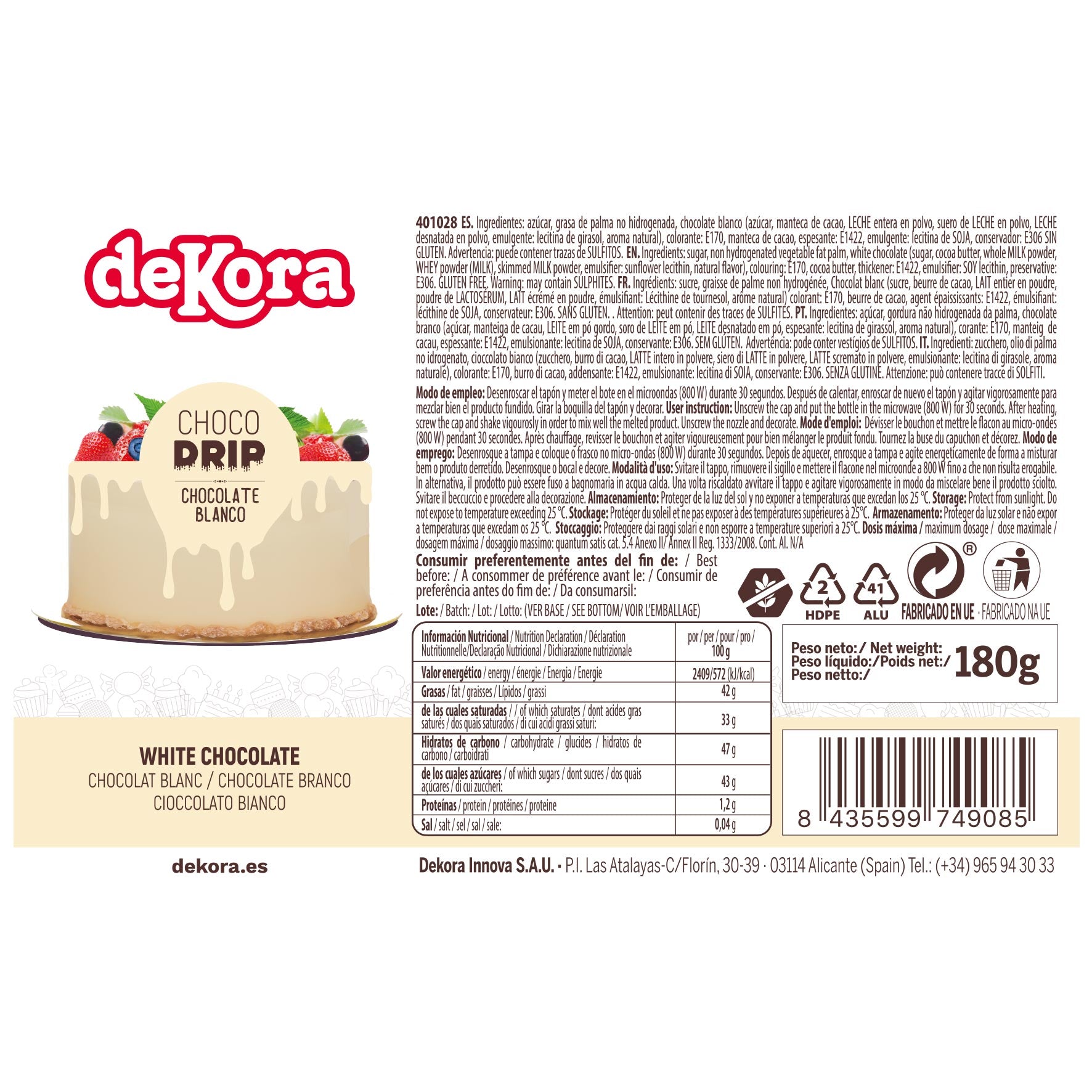 CHOCO DRIP CHOCOLATE BLANCO 180 GR