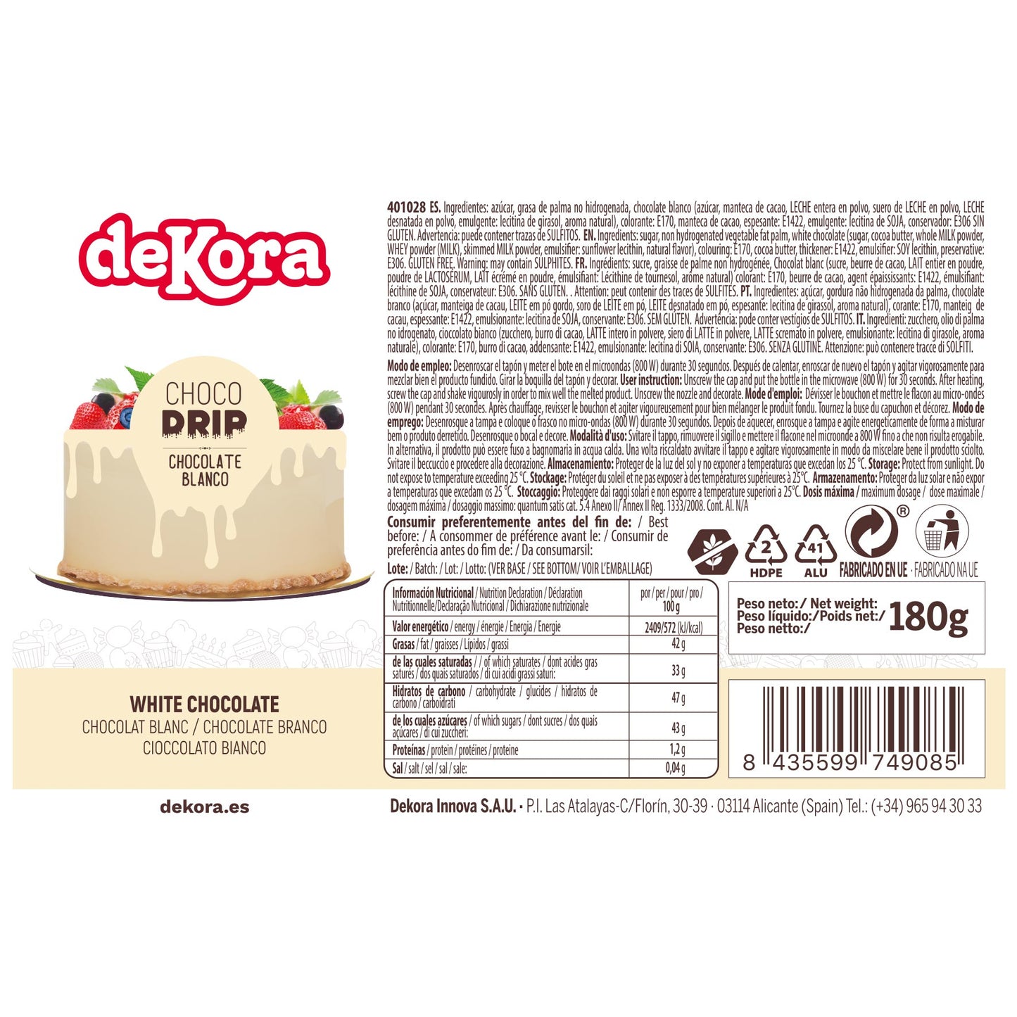 CHOCO DRIP CHOCOLATE BLANCO 180 GR