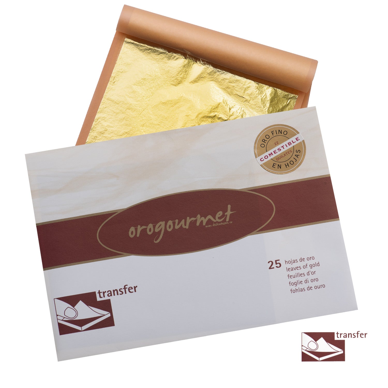 25 FEUILLES TRANSFER D'OR COMESTIBLE 8X8 CM