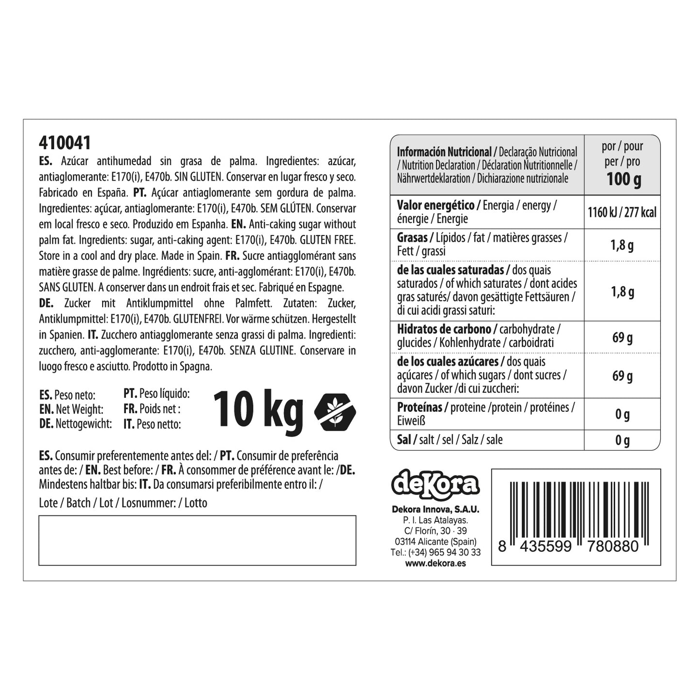 ANTI-CAKING SUGAR 10KG