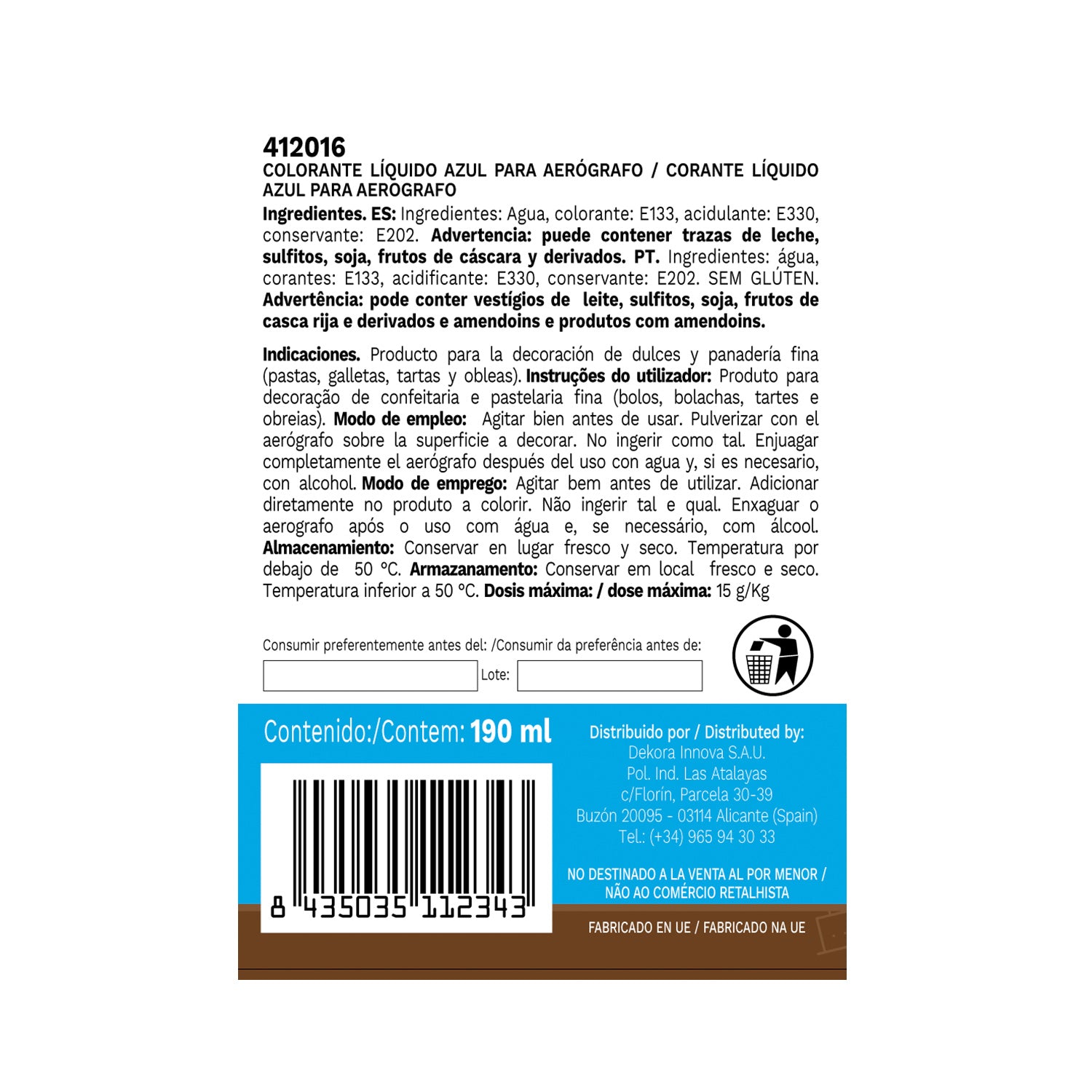BLUE LIQUID COLORANT FOR AEROGRAPH