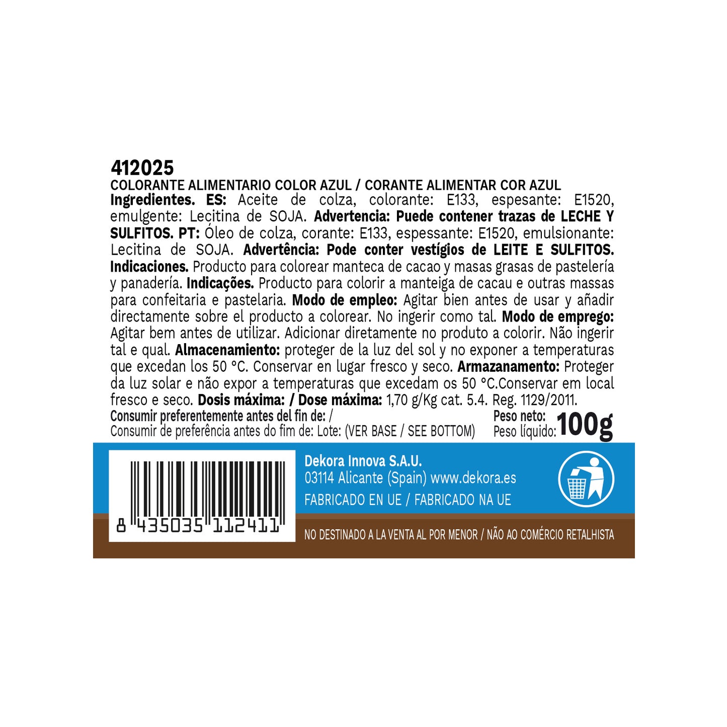 BLUE LIPOSOLUBLE LIQUID FOOD COLORANT 100 GR