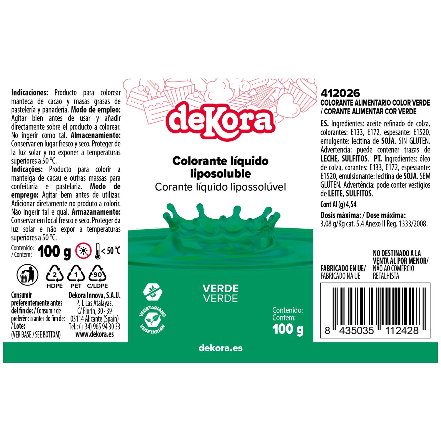 GREEN LIPOSOLUBLE LIQUID FOOD COLORANT 100 GR