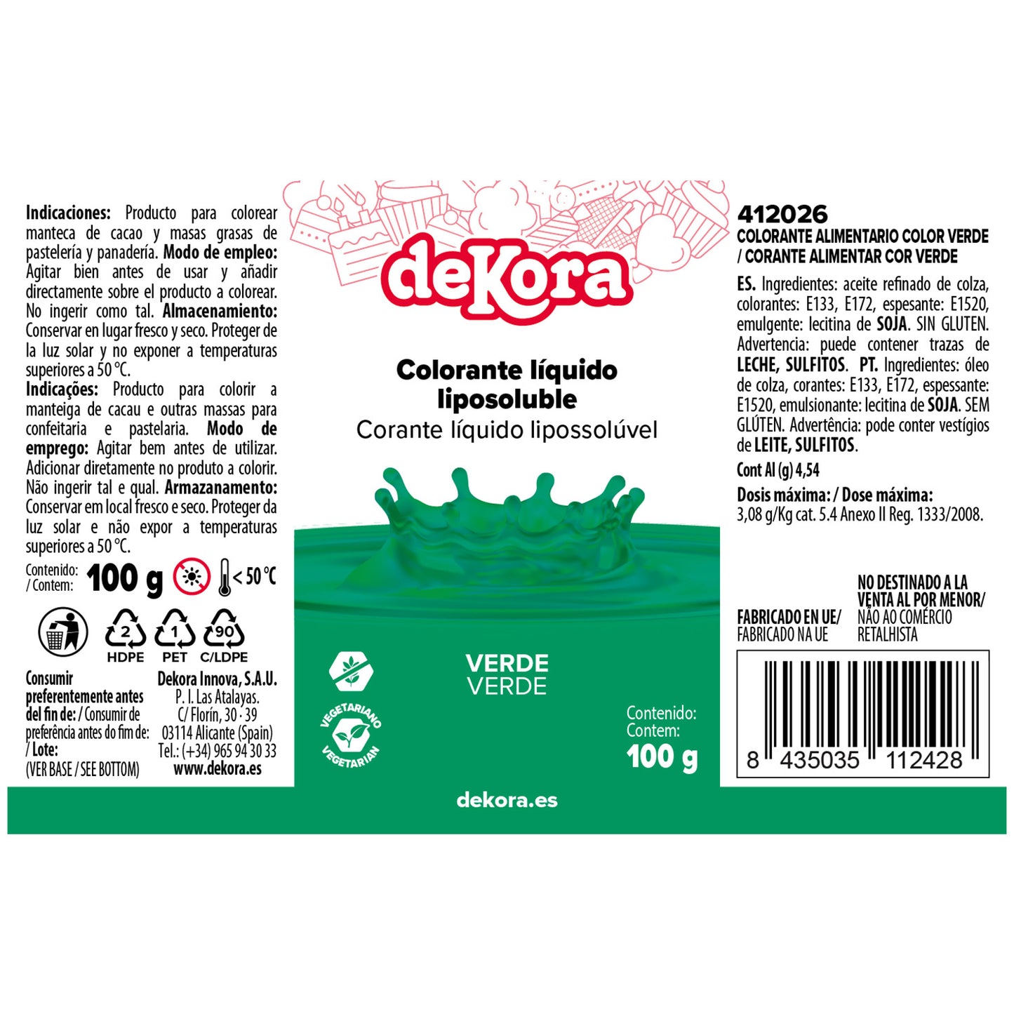GREEN LIPOSOLUBLE LIQUID FOOD COLORANT 100 GR