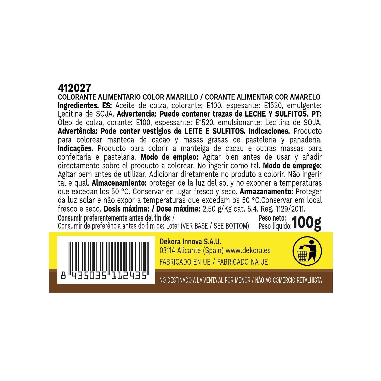 YELLOW LIPOSOLUBLE LIQUID FOOD COLORANT 100 GR