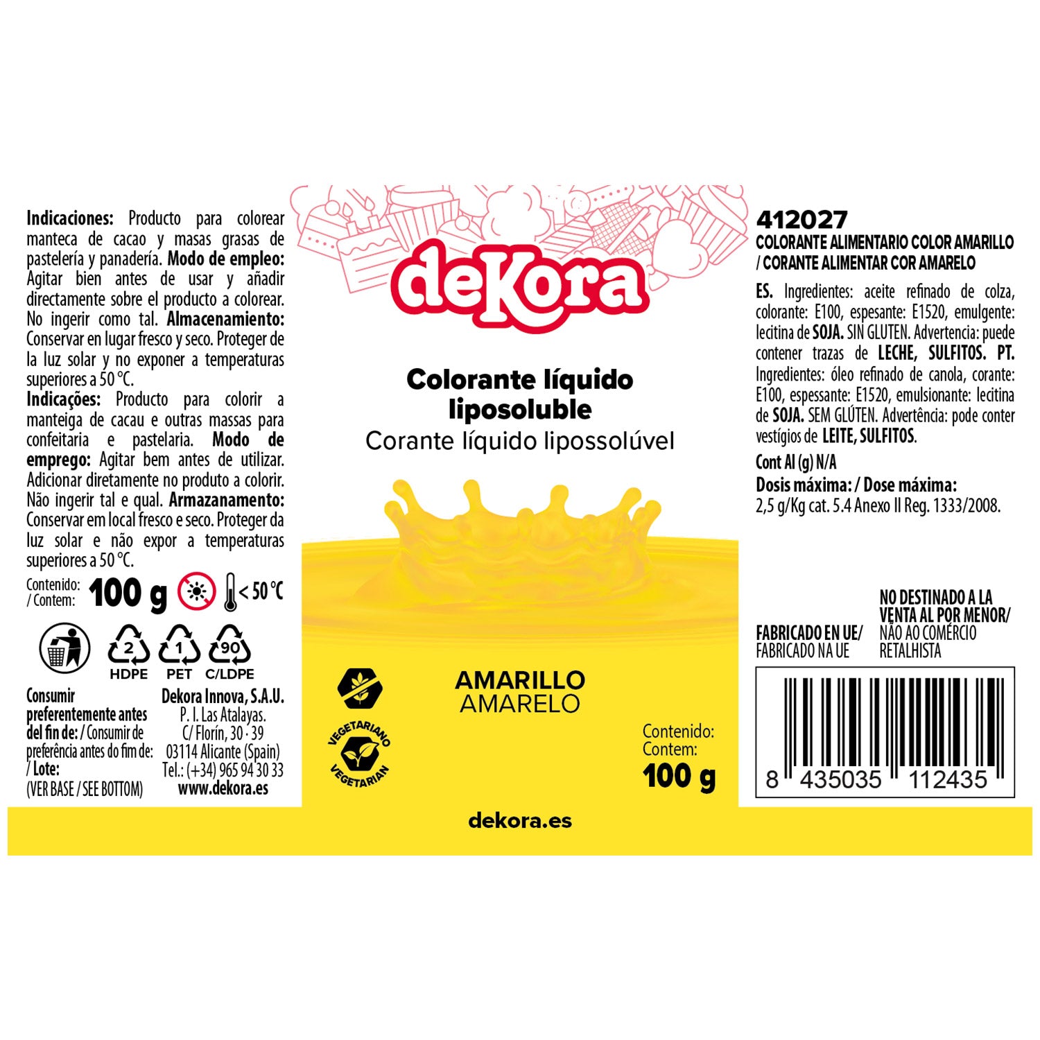 COLORANT ALIMENTAIRE LIQUIDE LIPOSOLUBLE JAUNE 100 GR