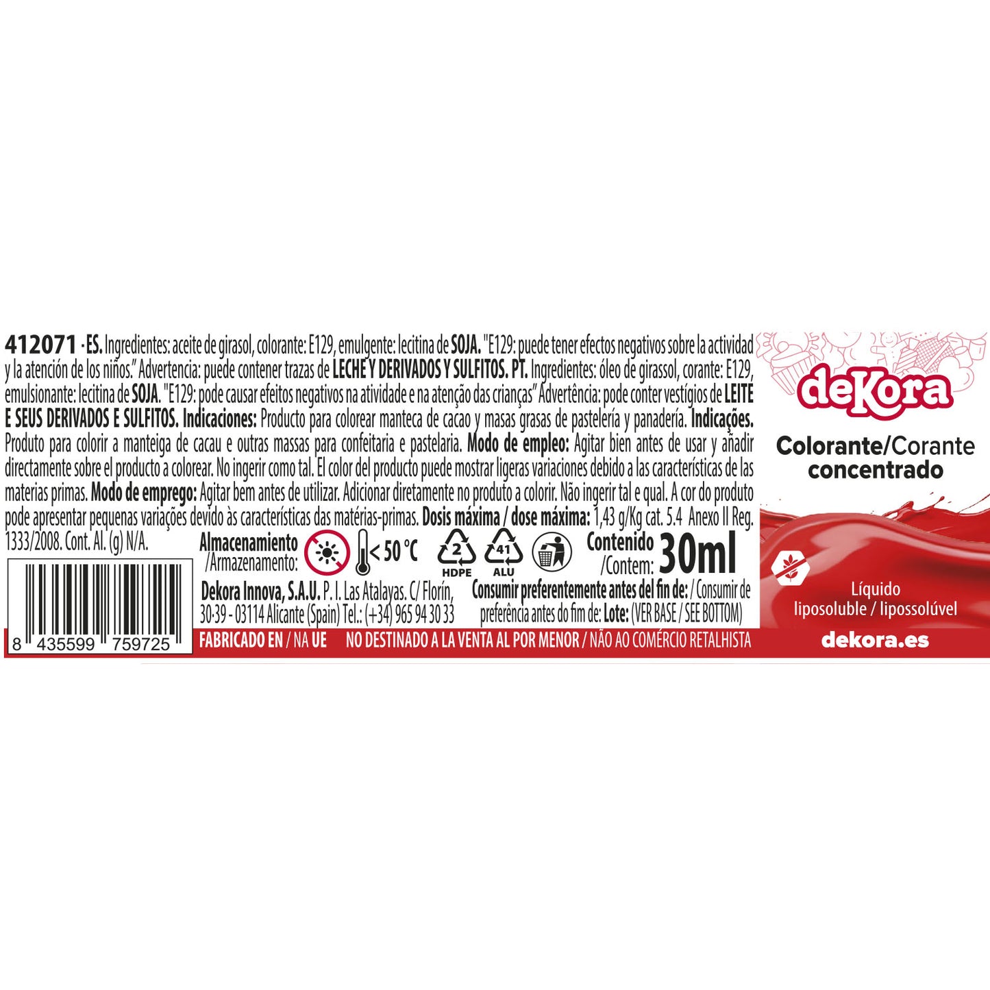 SUPER COLOR LIQUIDO LIPOSOLUBILE ROSSO AZOFREE 30ML